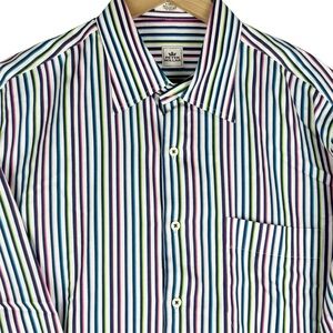 Peter Millar Shirt Mens Large Multicolored Striped Long Sleeve Button Up
